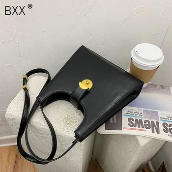 

[BXX] Simple Solid Color PU Leather Crossbody Bags for Women 2020 Branded Shoulder Bag Handbags Trending Luxury Hand Bag HP190