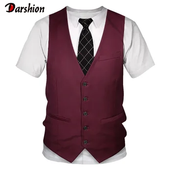 

3D T shirt Funny Fake Suit Tuxedo Bow Tie 3D Printed T shirts Men Summer Fashion Short Sleeve Streetwear Fake Suit Vest Tshirt