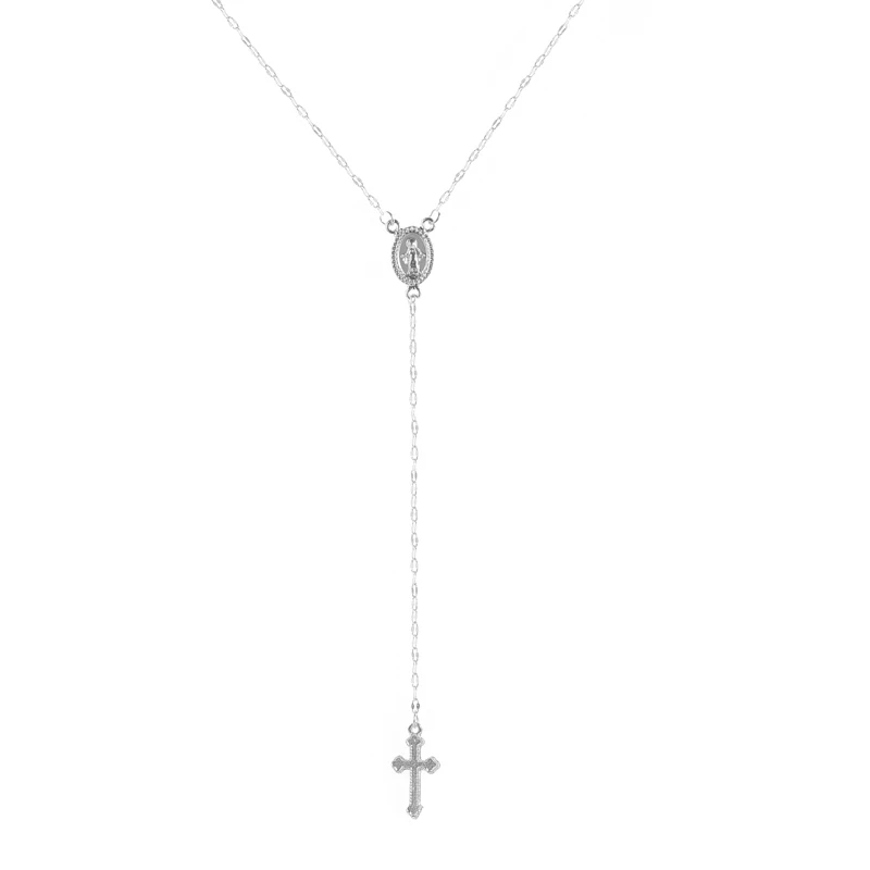 Silver Винтажный Золотой/Серебряный/розовое золото христианский крест Богемия религиозный Розарий кулон ожерелье для женщин очаровательные подарочные украшения - Окраска металла: Silver