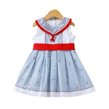

Naval Windboat Printed Striped Children's Dress 2020 Summer Girl Dress