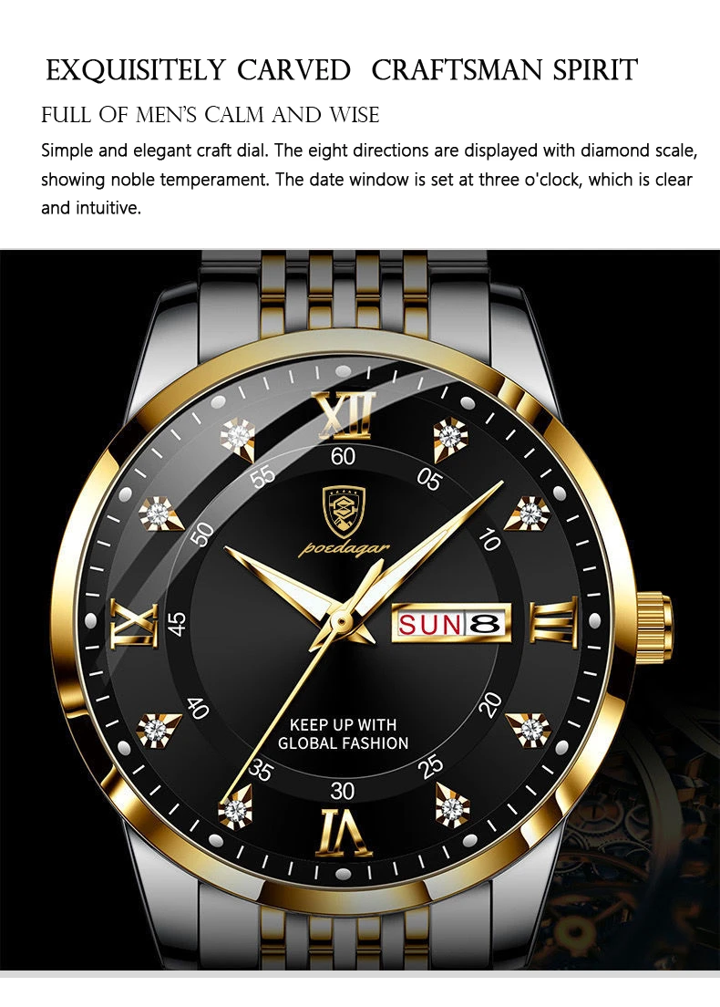 2021 New Casual Sport Chronograph Men's Watches Stainless Steel Band Wristwatch Big Dial Quartz Clock with Luminous Pointers