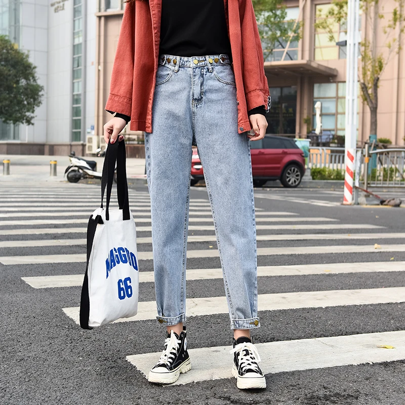 

Jeans for women High Waist Baggy Jeans Loose Leisure Harem Pants Many Buttons Adjust Fashion Cargo Pants Female Jeans 2020 New