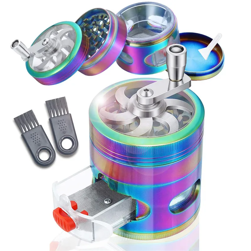 2.5 Pollici A Mano Manovella Herb Grinder 4-Piece A Base Di Erbe Spice Tabacco Grinder Con Polline Catcher Fumo Grinder Accessori Per Sigarette