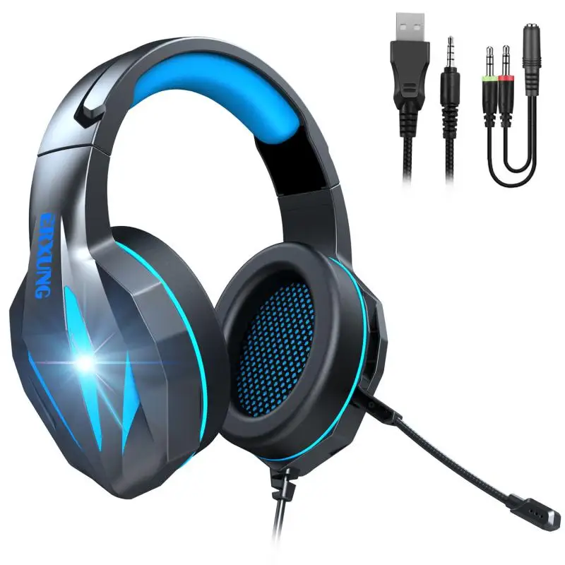 3 5MM J5 Wired Colorful Glow LED Light Headphones Head mounted Gaming Headset Noise Canceling Stereo Bass Earphone For PC Gamer