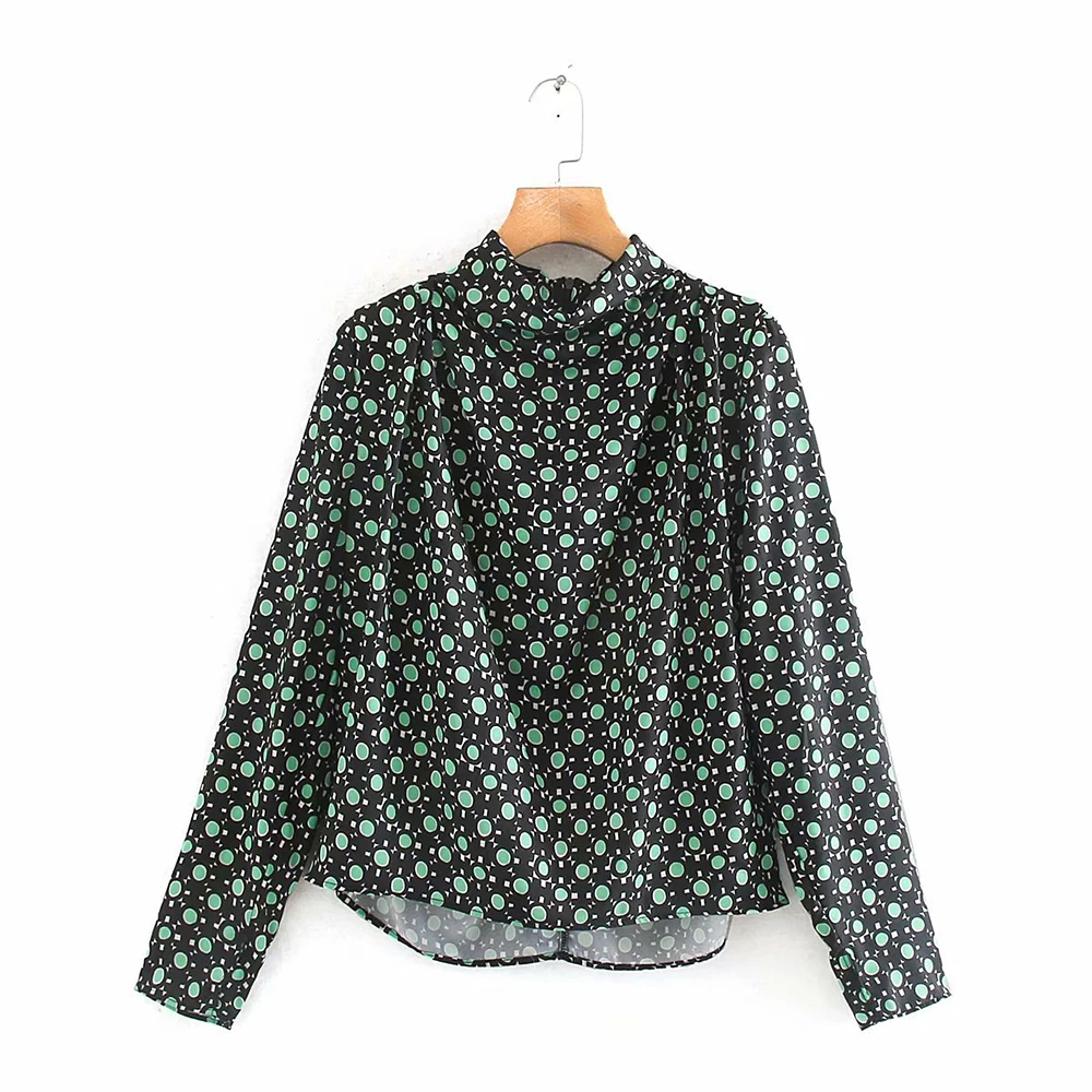shirt ZA, с принтом, высокий воротник, блузка для женщин, трендовая,, элегантная, с длинным рукавом, повседневная, для офиса, леди, женская рубашка, праздничный подарок - Цвет: shirt