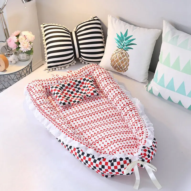 Детская кроватка-кровать, портативная детская кроватка для новорожденных, дышащая и спальное гнездо с подушкой