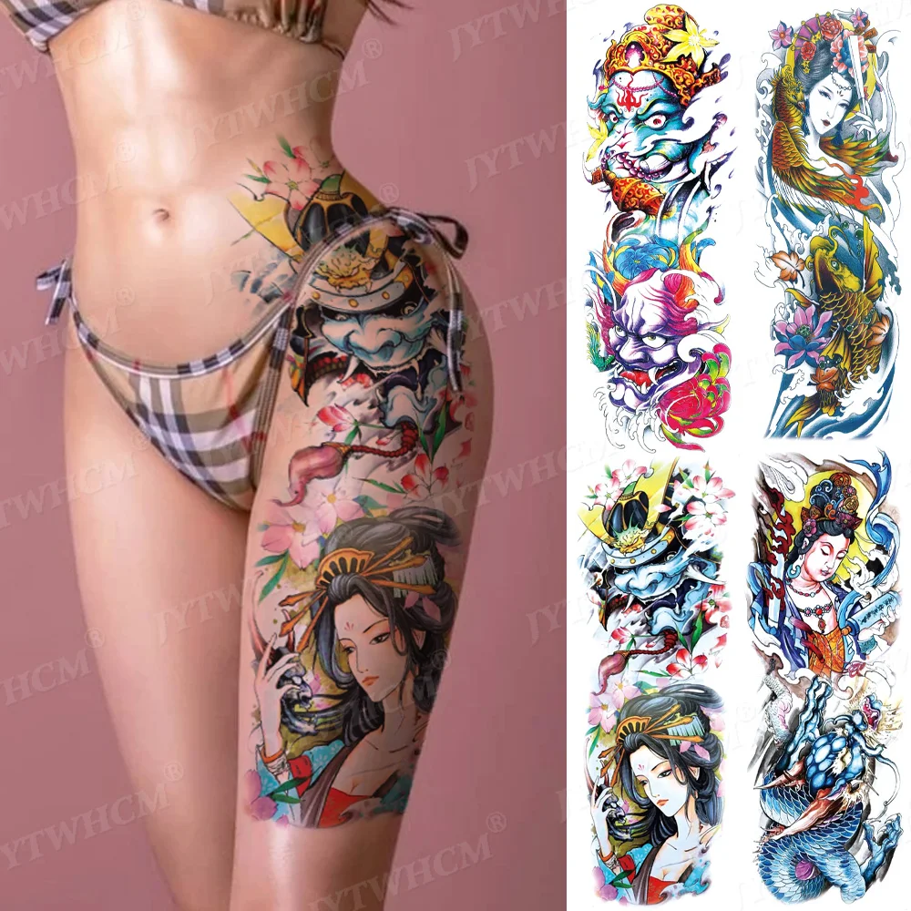 

Temporary Tattoo For Women Painted Sketch Colorful Thigh Tattoo Juggling Clown Big Fake Tattoo Sticker Body Art Large Stickers