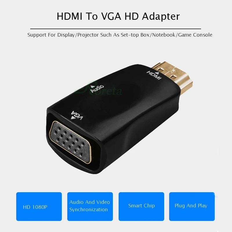 Roreta Adattatore da HDMI a VGA Audio Cavo Convertitore Maschio a Femmina HD 1080P Per PC TV Del Co