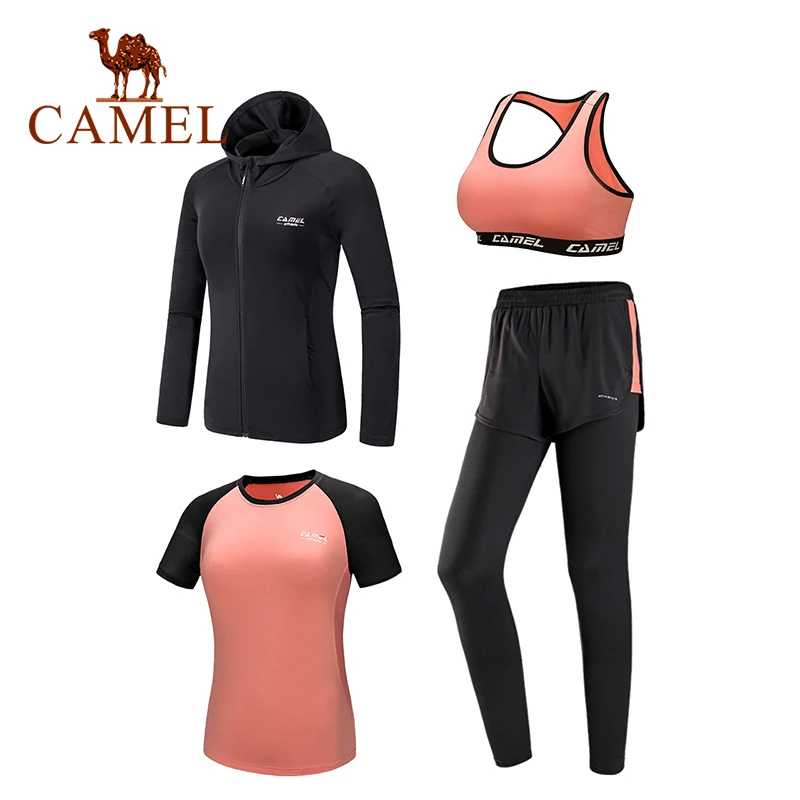 CAMEL, спортивные костюмы, спортивный костюм, 5 шт., для женщин, зимние, для бега, быстросохнущие, с длинным рукавом, для фитнеса, тенниса, юбки, леггинсы, для тренировок - Цвет: 105 Pink 4pcs