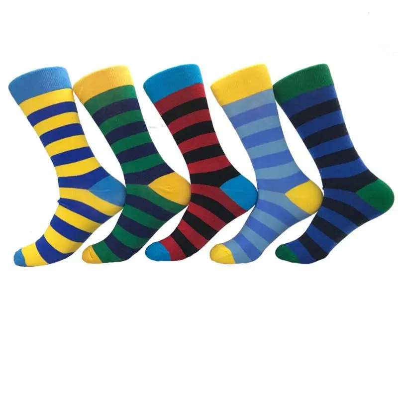 

Mens Autumn Combed Cotton Long Crew Socks Multicolor Chunky Striped Colorful Hip Hop Skateboard Casual Sports Hosiery Gifts