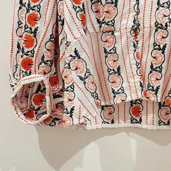 

Women Puff Sleeve Shirt V-neck Retro Ethnic Single Breasted Embroidery 2020 New Female Blouse
