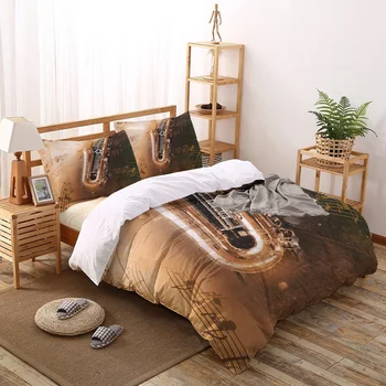 

Saxophone Retro Style Musical Instrument Printed Duvet Cover Set 4 Piece Bedding Set Home Textile Customizable