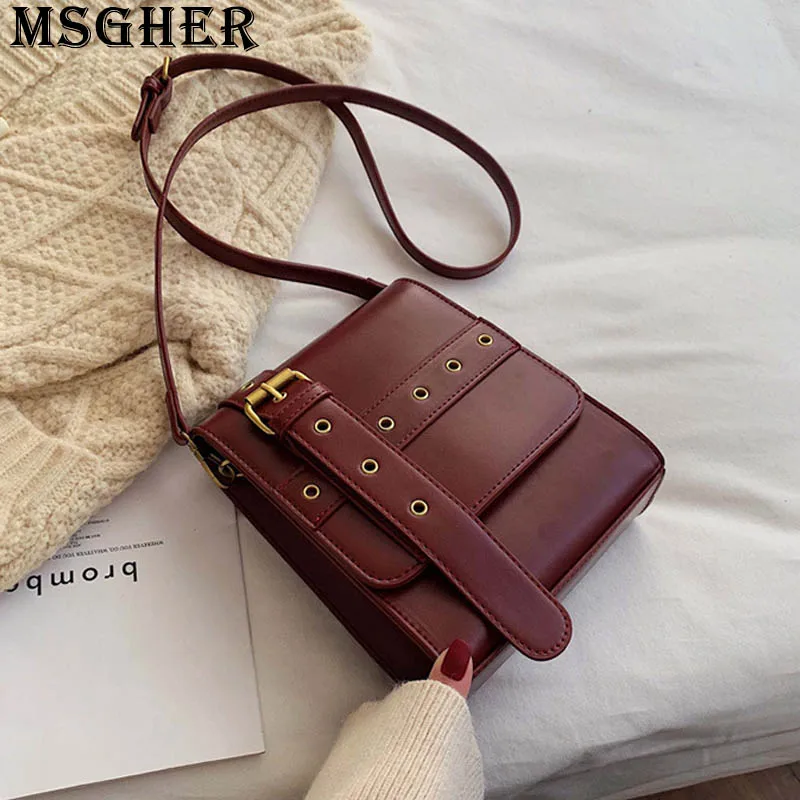 

MSGHER Solid Vintage Flap Women Shoulder Bag Ins Girl Fashion Temperament New Style 2019 Concise Style Female Bag WB3311