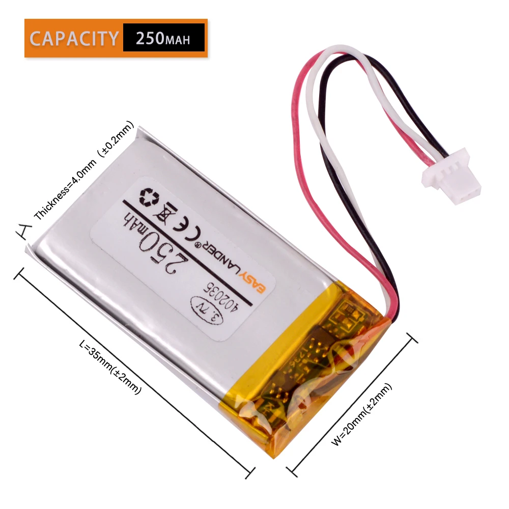 Batterie Ricaricabili 502035 2 Batterie Li-Po 3.7V 330mAh - Formato 502035, Con Termistore JST 3 Pin, Per Dashcam E GPS Batteria Lipo 3.7V 330mAh - Foto 7