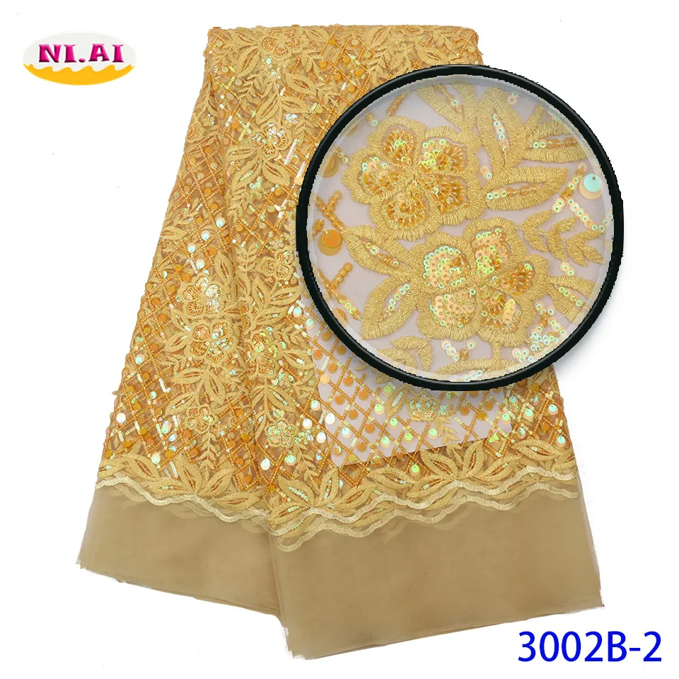 Arfican Sequin Lace Fabric Dresses, Newest Embroidery Lace Wedding Fabric, Latest Bridal Yellow Lace Material Mr3002b