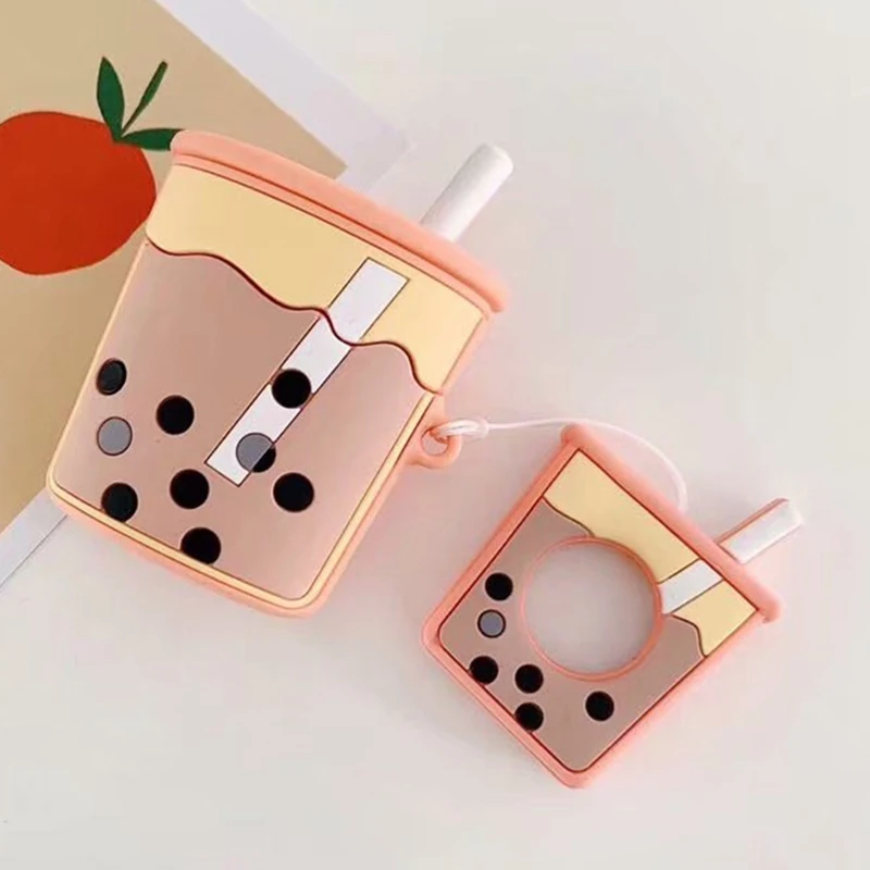 Для гарнитура для airpods чехол мультфильм милый мягкий молочный шарик чай Boba бутылка для напитков мягкий силиконовый защитный чехол с кольцом на палец