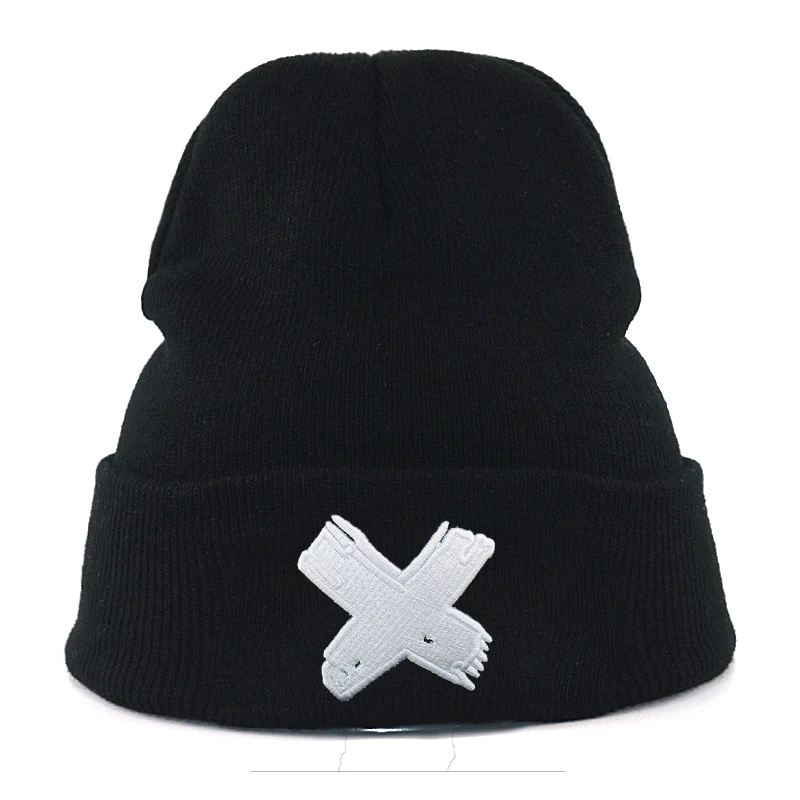 Белый Модные зимние шляпы, хлопковые, гибкие, с вышивкой, в стиле хип-хоп, вязанные, шапочки, шапка для мужчин и женщин, Теплая Лыжная вязаная шапка - Цвет: Белый