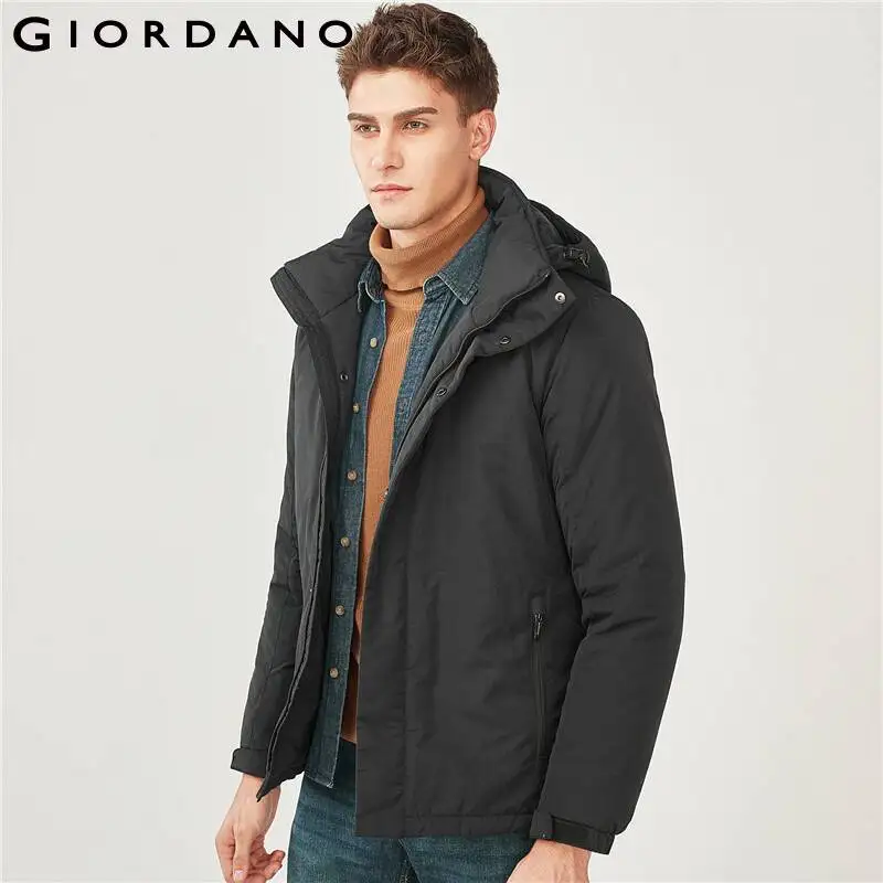 Giordano мужской зимний пуховик с капюшоном и застежкой на молнии выполнен в