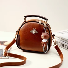 Женская сумка из натуральной кожи, сумка через плечо, известный бренд, сумка-тоут, круглая красная милая маленькая модная сумка с подвеской в виде медведя