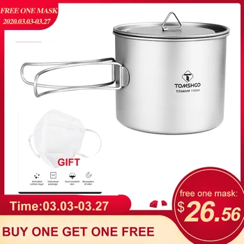 

TOMSHOO 900ml /1100ml Titanium Cup Pot Ultralight Portable Cup with Lid and Foldable Handle Outdoor Camping Hiking Backpacking