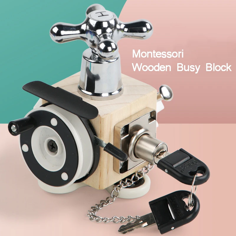 Montessori Wooden Busy Block Six In One Building Board Early Education Toys Preschool Teaching Aids Parent-child Interactive