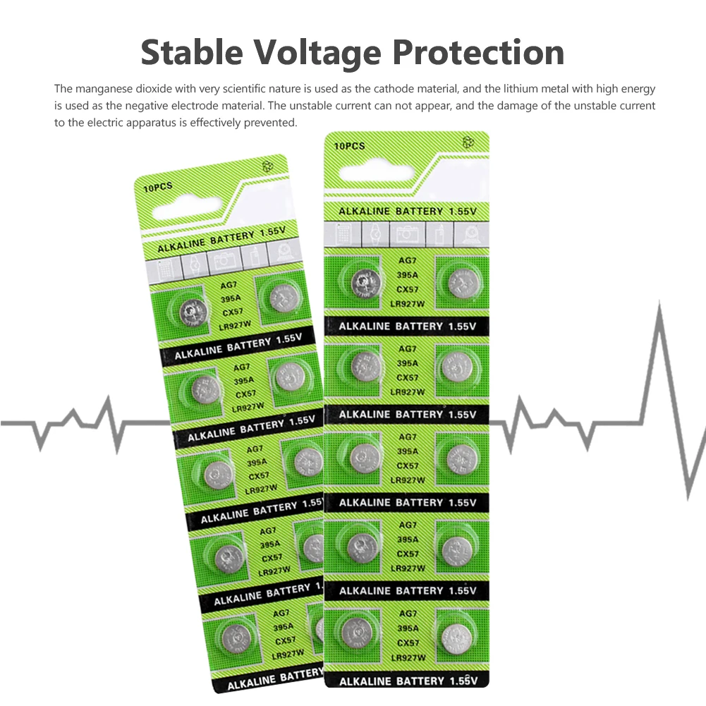 20Pcs/Pack AG7Button 1.55V Batteries LR927 LR57 395A SR927W 399 GR927 Alkaline Battery For Digital Cameras Camcorders Cell Coin