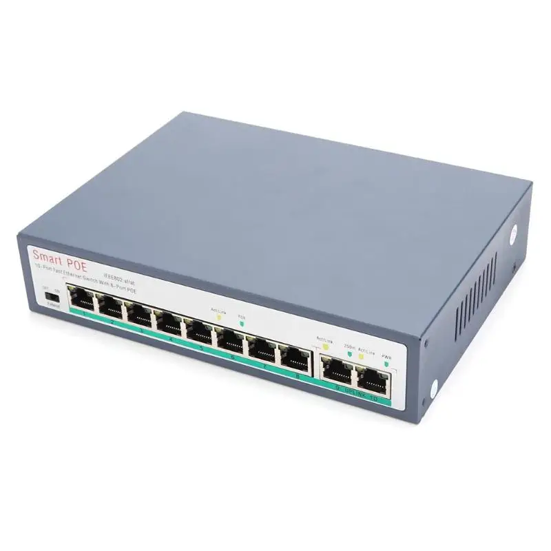 10 портов POE Ethernet коммутатор 2 порта s 10/100 Мбит/с+ 8 Poe порт питания s IEEE 802.3af/at сетевой коммутатор для CCTV IP камеры