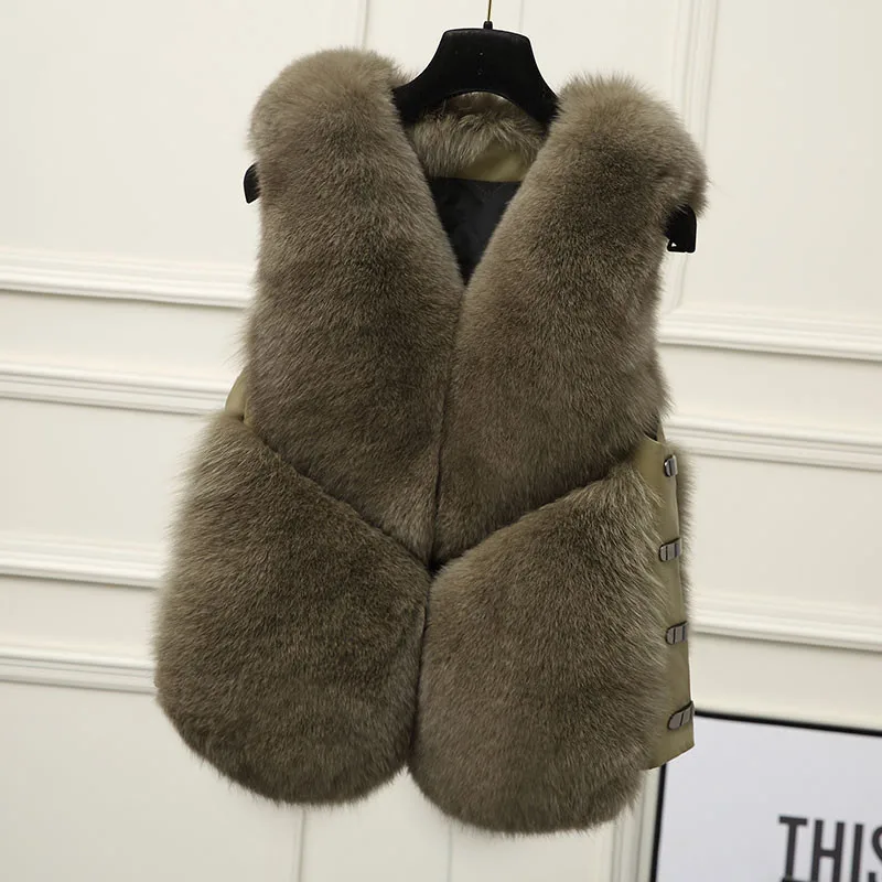 Women Natural Vest Winter Real Fox Fur 
