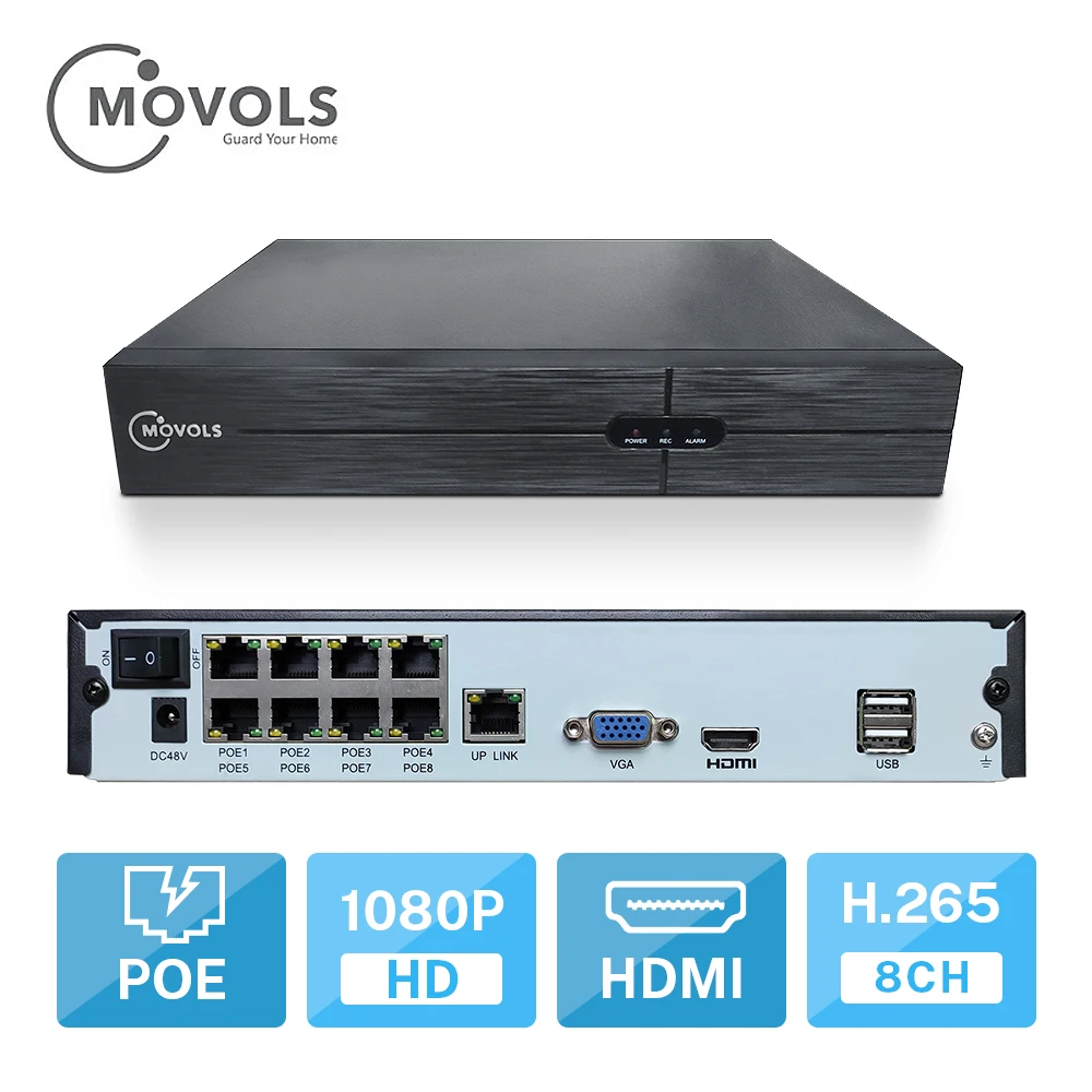 Movols видеонаблюдение H.265 PoE NVR 4/8CH для HD 1080P 5MP IP Камера PoE NVR 48V RJ45, чтобы узнать больше об облачной службе сетевой видеорегистратор