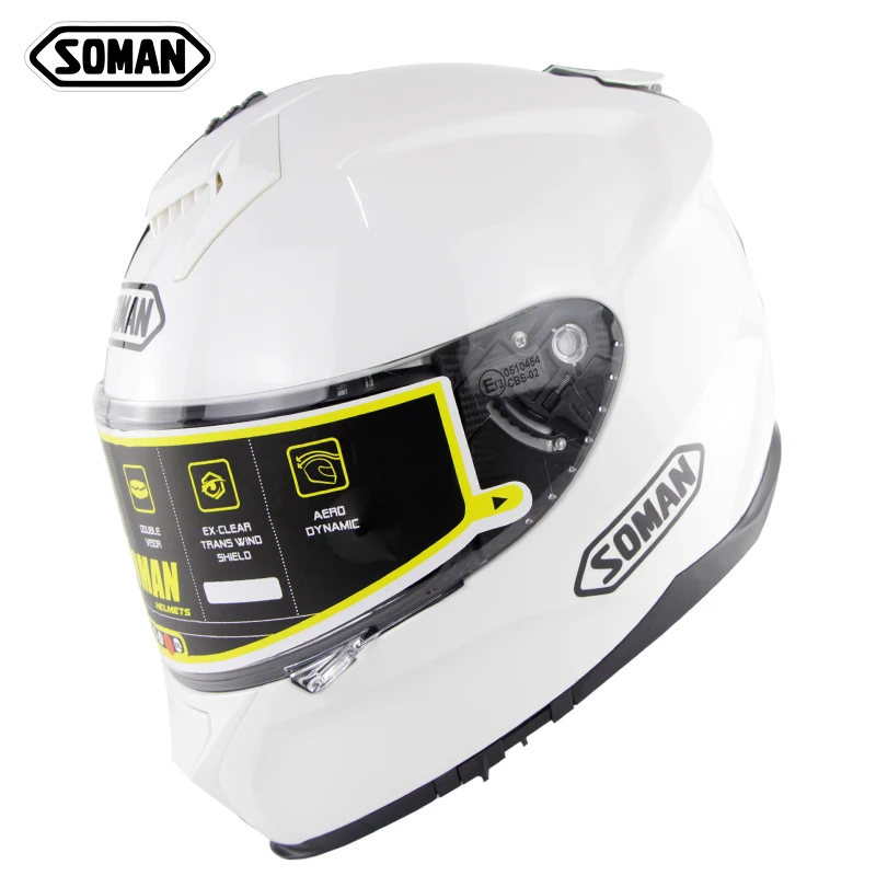 Pearl White Soman мотоциклетный шлем с двойным козырьком, защита от ультрафиолета, шлем для всего лица, мотоциклетный шлем, флип-ап, профессиональный гоночный шлем, мотоциклетный шлем, Capacete Viseira - Цвет: Pearl White