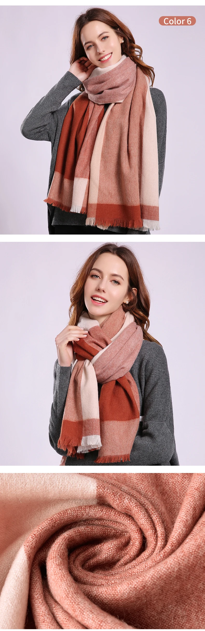 Winter Wool Scarf Women Plaid Shawls and Wraps for Ladies Pashmina Foulard Femme Warm Cashmere Echarpe Pure Wool Scarves