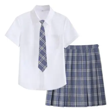 short shirt SET2 Японской школьной формы размера плюс jk, плиссированное платье в клетку, рубашка с длинным рукавом для женщин, японская школьная форма - Цвет: short shirt SET2