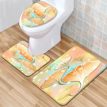 

3-piece Toilet Seat Carpet Line Pattern Toilet Floor Mat Sanitary Non-slip Rug Entry Fot Pad