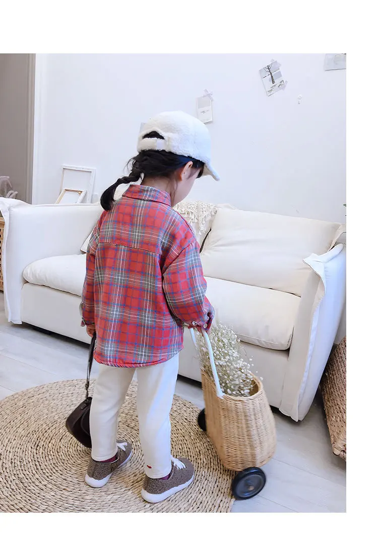 WLG/зимние рубашки для мальчиков и девочек детская Вельветовая плотная клетчатая рубашка с длинными рукавами и отложным воротником теплая Модная одежда для малышей от 2 до 6 лет