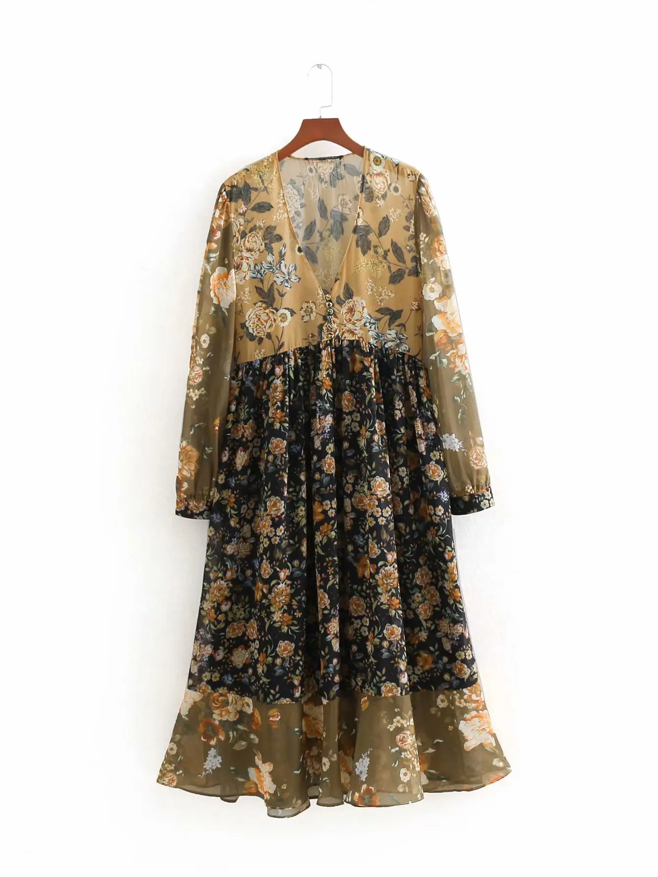 

2018 Western Style Autumn And Winter WOMEN'S Dress New Style Flower Printed Long-sleeved Dress