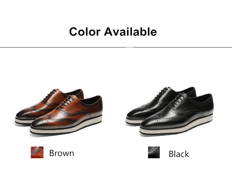 Products Phenkang Men Genuine Wingtip Leather Platform Oxford Shoes Pointed Toe Lace-Up Oxfords Dress Brogues Wedding Shoes