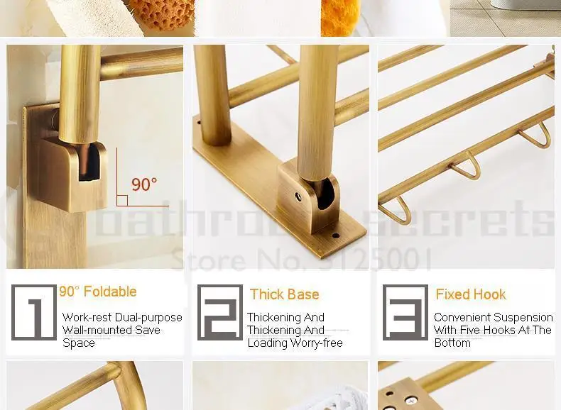 Antique All Copper Towel Rack Bathroom Folding Towel Rack Towel Rack Bathroom Rack Towel Bar European Towel Hanger Bathroom