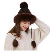 Женская Русская Шапка, теплые зимние шапки, вязанная шерстяная шапка с помпоном из меха кролика, зимняя шапка Gorros Mujer Invierno