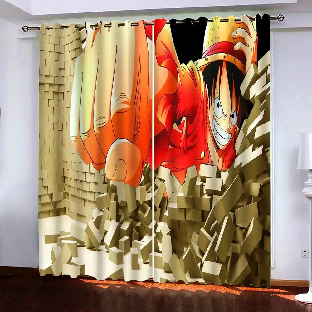 アニメワンピースルフィ 2 パネル セット窓カーテン遮断生地ドレープ暗く熱絶縁寝室漫画 Curtains Aliexpress