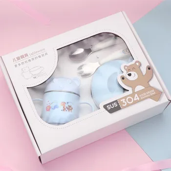 

Portable Case 304 Stainless Steel Children's School Lunch Household fork Spoon Cup And Bowl Gift Box Set Health