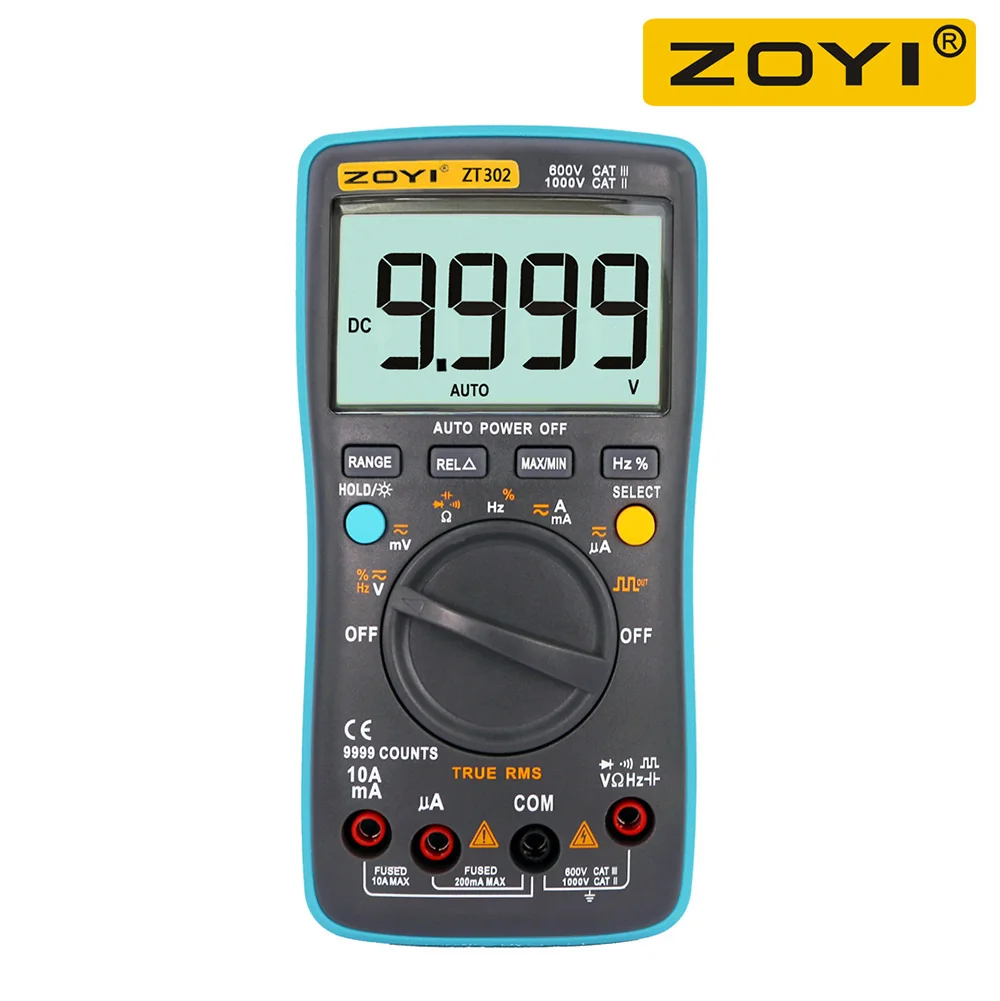 ZOYI ZT301/ZT302/ZT303 цифровой мультиметр True-RMS подсветка AC DC напряжение амперметр ток ом авто/руководство - Цвет: ZT302 9999 Count