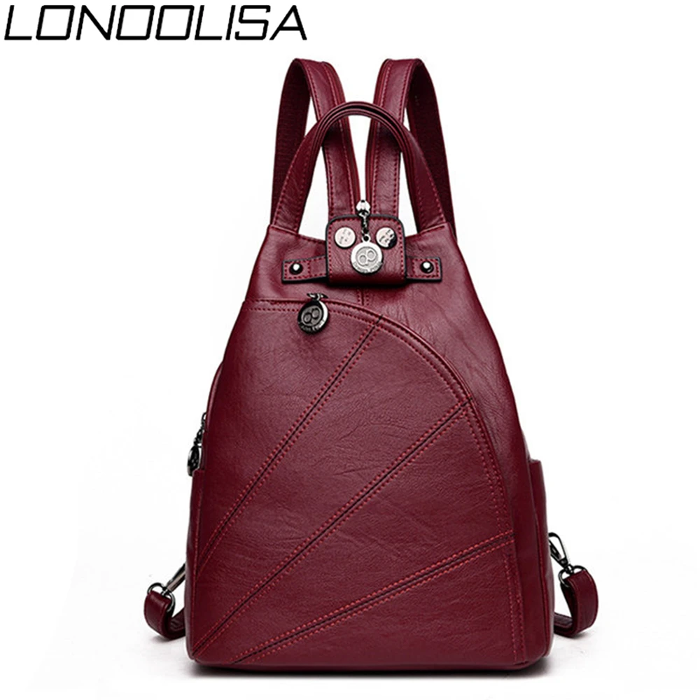 

3-in-1 Women's Bag High Quality Soft Leather Backpack For Ladies Fashion Embroidery thread Femme Chest Bag Sac A Dos