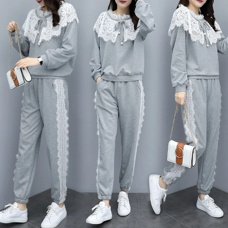 Спортивный костюм для женщин 2019 Осень Новый повседневный комплект из 2 предметов