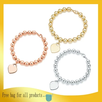 

1: 1 Original Model S925 Sterling Silver Bracelets Fashion 3 Color Heart-Shape 8mm Bead Bracelets Ladies Jewelry Birthday Gift