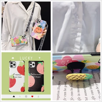 

Crossbody Strap Chain Phone Case For Huawei P20/30 mate20/30 pro mate20X Lanyard Fruit flowers Ring Kickstand corner protection