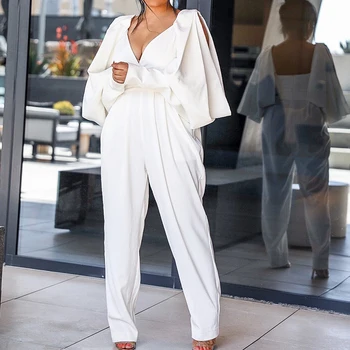 

Women Solid Backless Long Sleeve Casual Jumpsuits Fashion V Neck Rompers One Piece Overalls