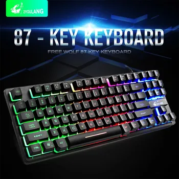 

20# Gaming Keyboard Seven-Color Backlit Keyboard K16 87 Keys 12 Multimedia Keys For PC / Laptop for Teclado Gamer Wired Keyboard