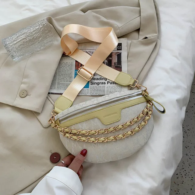 с доставкой Vintage Chain PU Leather Crossbody Bags For Women 2021summer Small Waist bag Shoulder Simple Bag Lady Chest Handbags Light Yellow