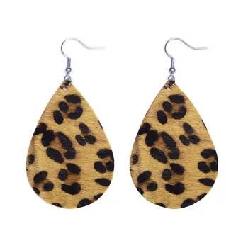

Women's leather earrings retro double-sided drop big earrings simple leopard print leather earrings for women party jewelry
