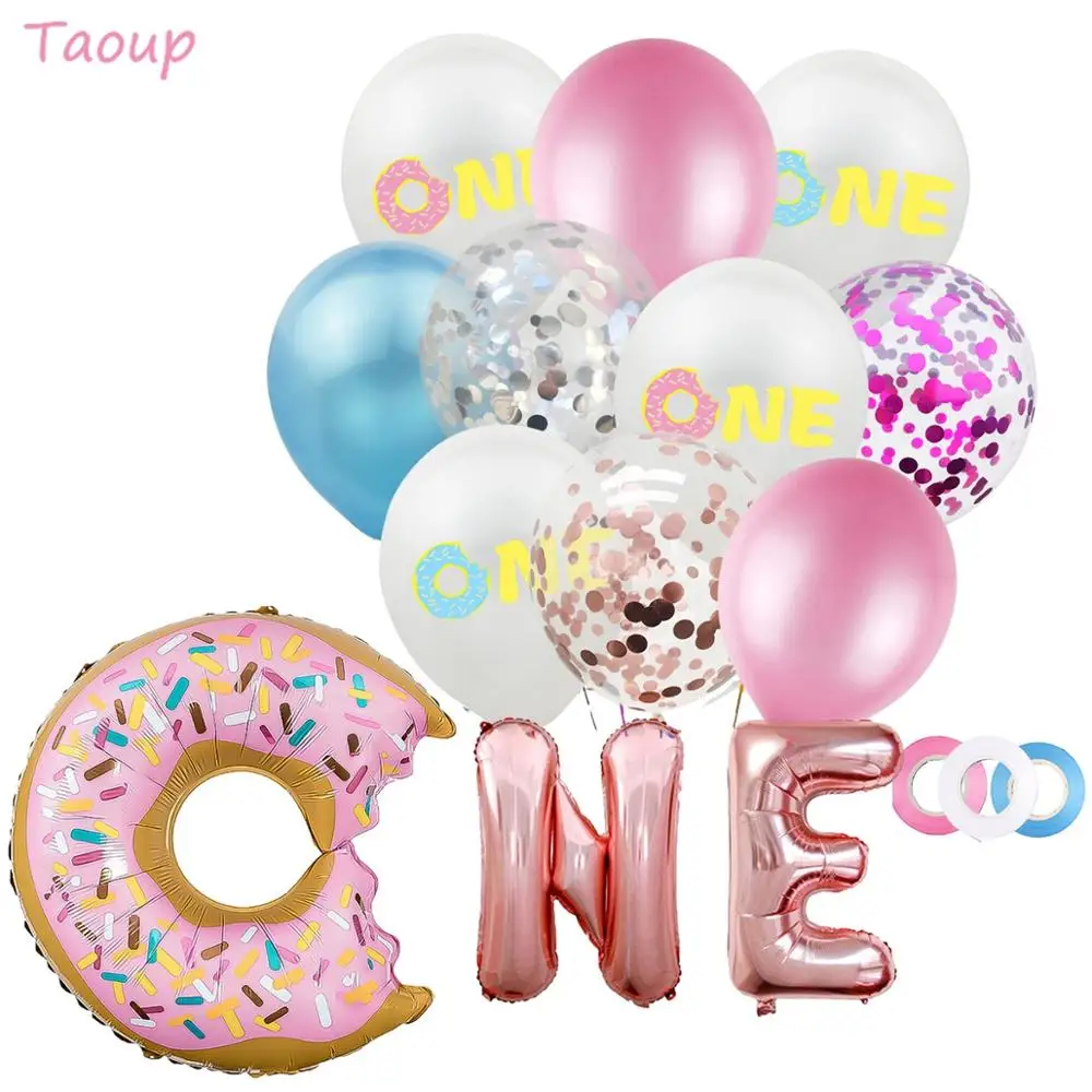 Taoup Creamy Donut Disposable Tableware Baby Shower Decor Birthday Party Supplies Donut Party Tableware Cups Banners Plate Towel